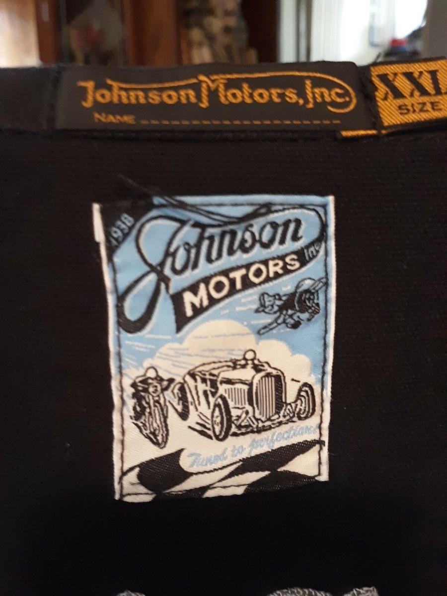 JOHNSON MOTORS INC. BLACK DENIM JACKET, USED, HELL RAZORS M/C ON 