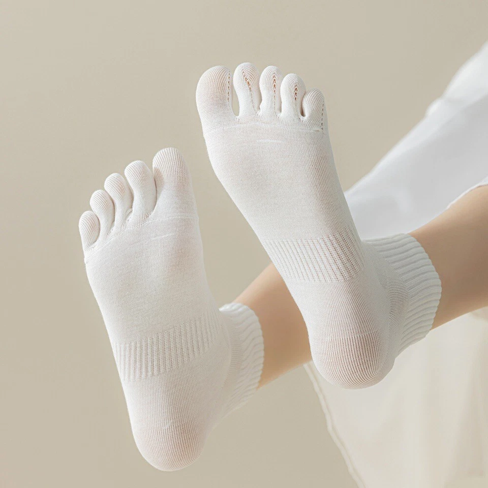 7 Pairs Women Solid Mesh Toe Socks Thin Breathable Mid Calf Toe Separator Socks - Image 4 of 4