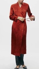 ZARA SATIN EFFECT WRINKLE WRAP KIMONO DRESS BURNT ORANGE REF: 8595/980 Sz M