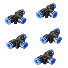 (5) 1/4" Tee Union Pneumatic Push In To Connect Fitting Connector Tube OD 1/4