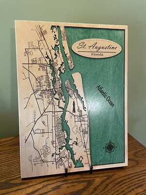At.Augustine Florida Laser Engraved Map Hand Made To Order