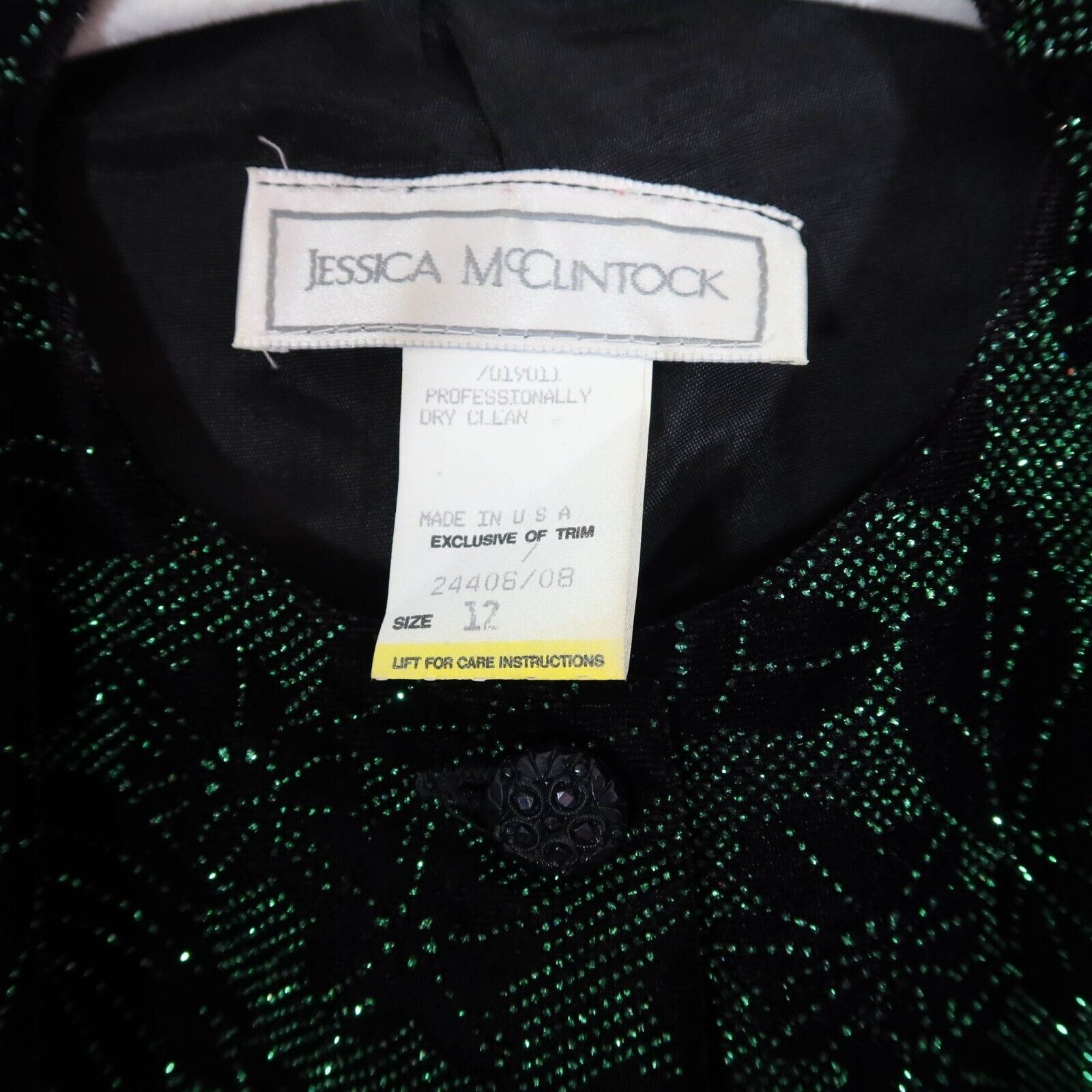 Vintage JESSICA MCCLINTOCK Size 12 Black Green Ve… - image 6