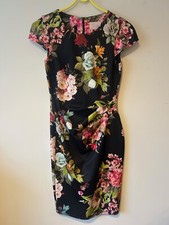 Love Jessica 'Eden' Black Floral Side Gather Body Con Dress Size 10