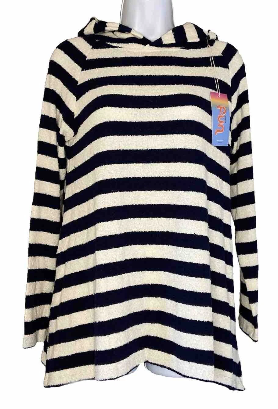 NWT Warm Fun Penfield Hoodie Sz S Navy Ivory Stripe Long Sleeve Terry Cloth $175