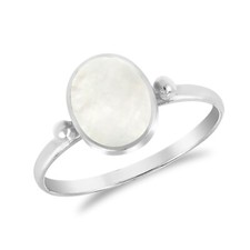 Simply Stunning Oval Shaped White Seashell Sterling Silver Band Ring-10
