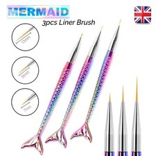 3pcs Fine Liner Nail Art Brush Set Ultra Thin Painting Striper 00 Mermaid Shape