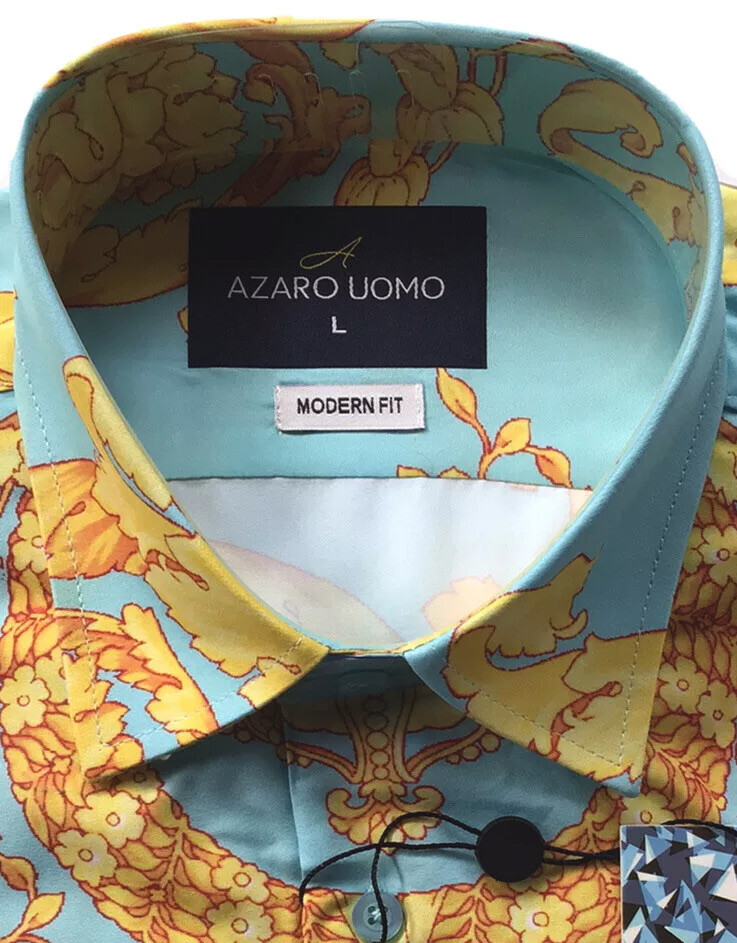 azaro uomo dress shirts Azaro Uomo Men's Italian Style Long Sleeve Dress Shirt Casual Button Down  M, 2XL