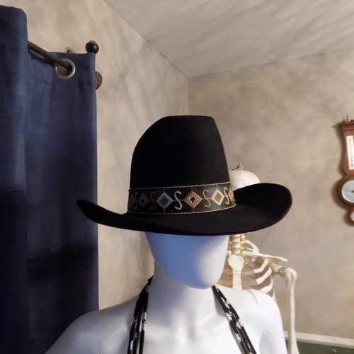 VTG Stetson Cowboy Hat 4X Beaver John B. Stetson Company Black leather band