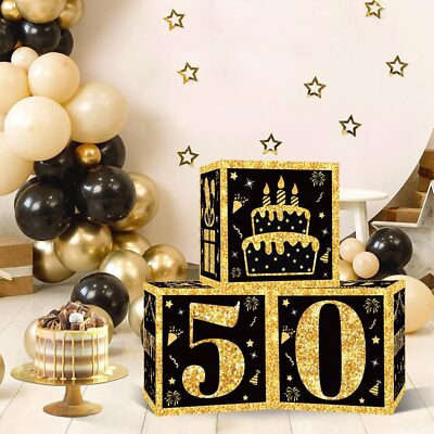 50. Geburtstag Dekoration Set – 27-teilig, Schwarz-gold, Inkl. Banner, Waben-Deko, Wirbel, Kuchen-Topper & Ballons