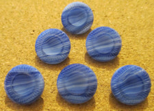6 - Czech Glass Blue/White Striped Round Buttons - Lined Rims 46 - 17.14mm