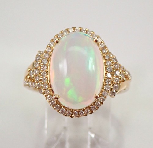 14K Gelbgold 4,42 ct Opal und Diamant Halo Verlobungsring Größe 7 Oktober Edelstein - Bild 1 von 6
