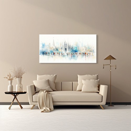 Stampa su tela Milano città in Italia, punti di riferimento skyline stile pittura acquerello - Foto 7 di 10