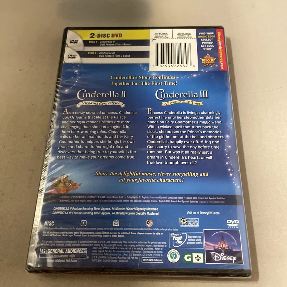 Cinderella II: Dreams Come True/Cinderella III: A Twist in Time (DVD, 2012) NEW — 第 2/2 张图片