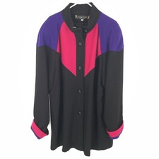 Vintage Komitor Multicolor Colorblock Long Sleeve Mock Neck Coat 22w Black Pink