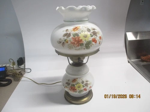 Hurricane Lamp Floral 3 Way Gone With The Wind 15” Tall Vintage