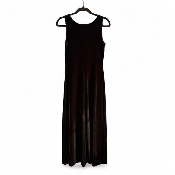 Vintage 90s Velvet Maxi Dress Women's Size 6 Petite Black Ronni Nicole Goth - Image 4 of 4
