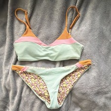 Mint Floral Bikini Set Lined Adjustable Straps Women 2 Piece Swimwear