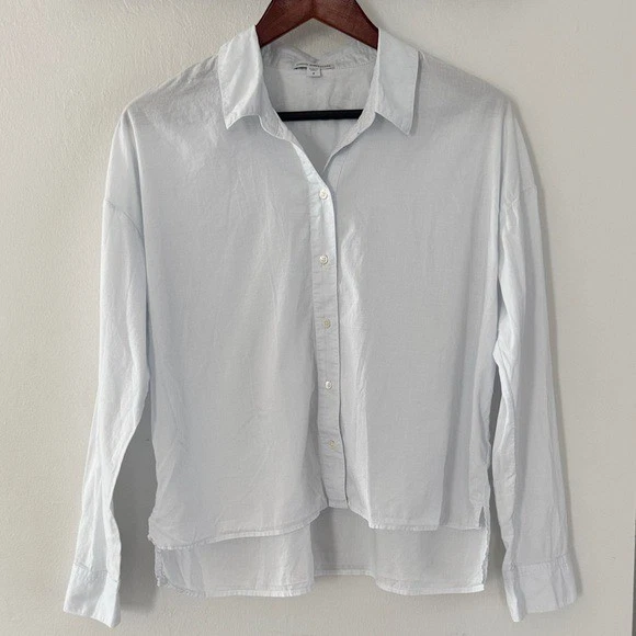 Blusa James Perse Popelina Mujer’s 2 Mediana Algodón Abotonada Cuadrada Azul Claro Foto 2 de 4