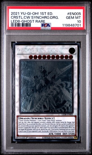 Yugioh PSA 10 Crystal Clear Wing Synchro Dragon Ghost Rare LED8-EN005 BGS CGC 