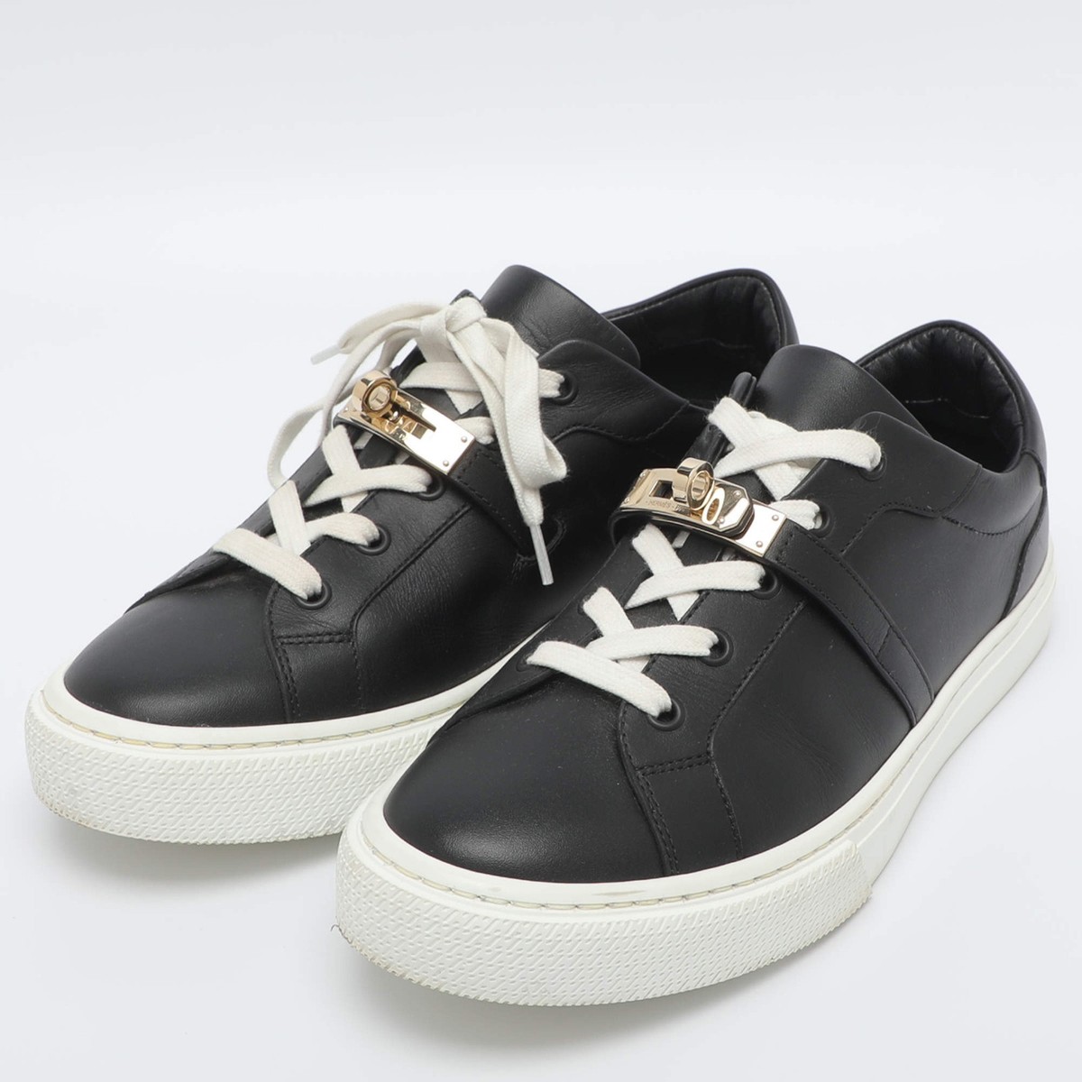 Hermes Day Size 38 Black Leather Low Top Sneakers | eBay
