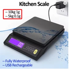 Digital Kitchen Scale Waterproof Stainless Steel LCD 5kg/0.1g 10kg/1g