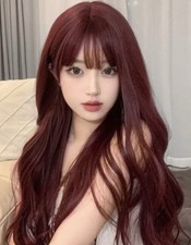 Perruque Synthétique Femme Longue Rouge Foncé Bouclés Coiffure Wig 70cm