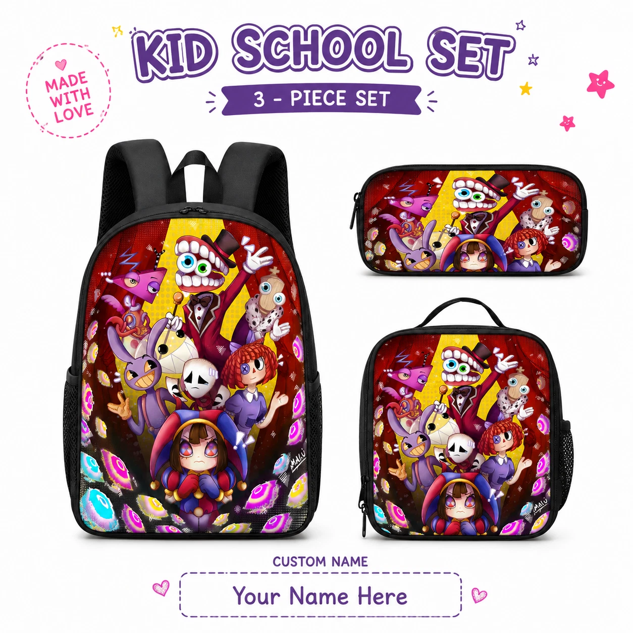 Fantasy Theme School Backpack Set with Lunch Box and Pencil Pouch