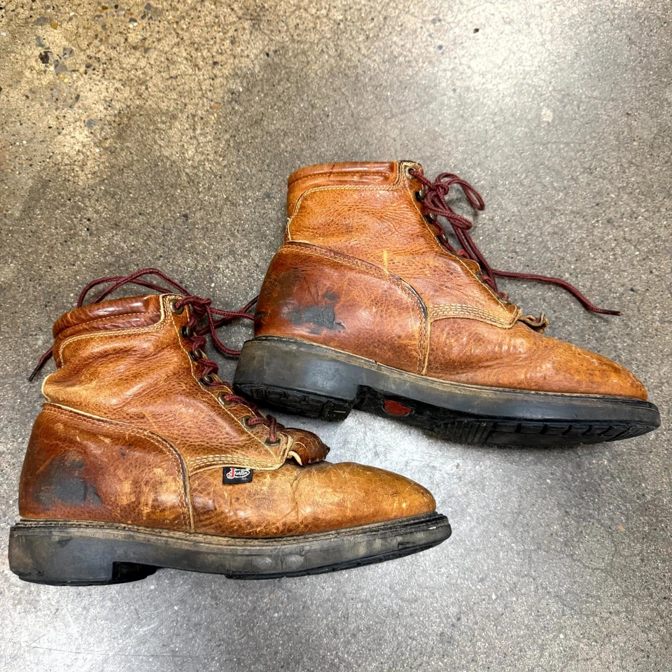 Justin Boots Kiltie 770 Mujer Bota de Trabajo 8.5C Marrón Cuero Con Cordones Informal Tobillo Foto 2 de 4