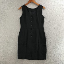 Ann Taylor Mini Dress Womens 4 Sleeveless Button Front V-Neck Linen Blend Black