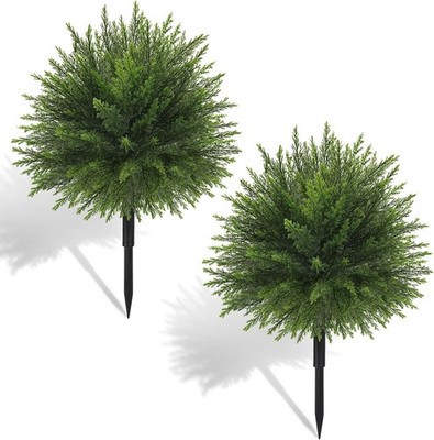 23'' Artificial Topiary Bushes for Outdoors with Spike, Cedar Topiary Ball Trees