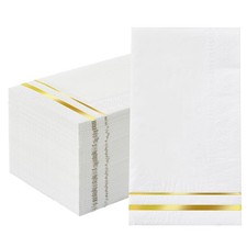 100PCS 3-Ply Gold Napkins - White and Gold Napkins Disposable - Premium Quali...