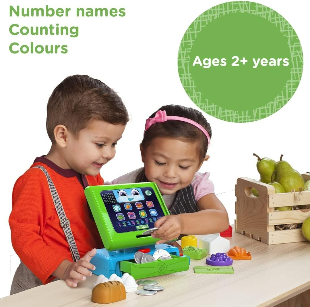 как выглядит Educational Green Cash Register Toy with 20 Food Money Pieces for Ages 2 фото