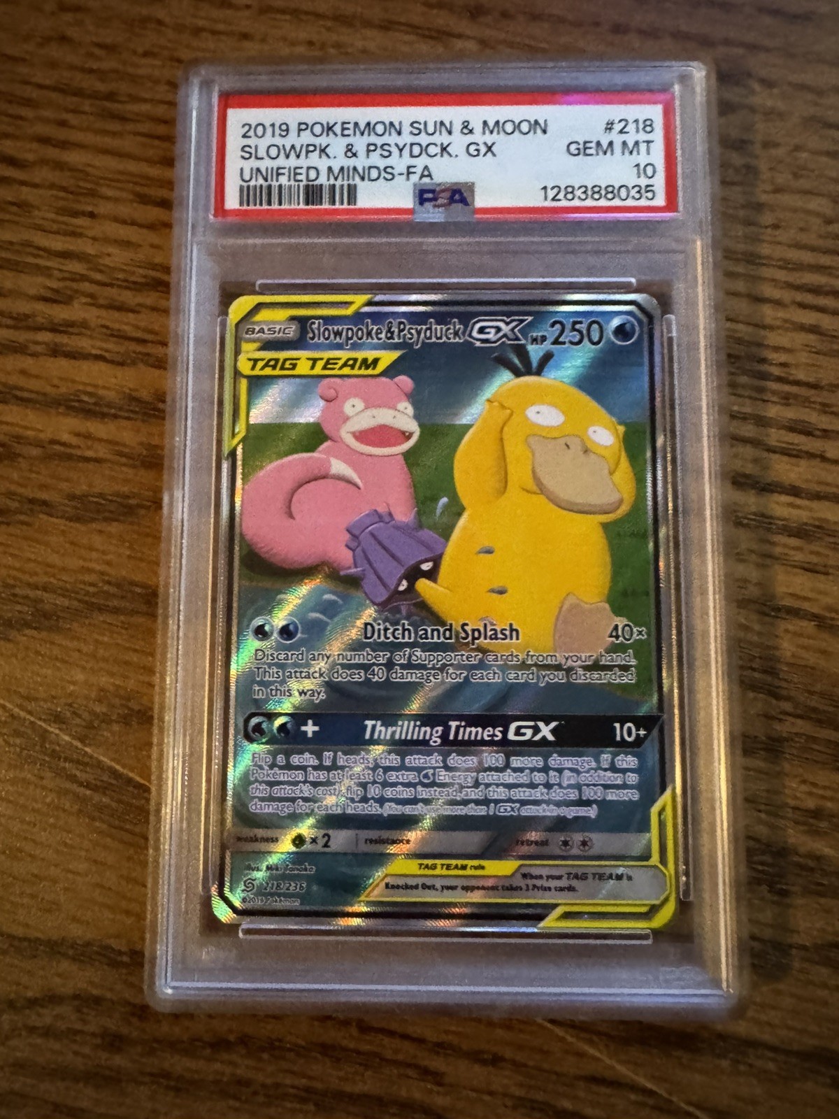 SLOWPOKE & PSYDUCK GX 2019 POKEMON UNIFIED MINDS FULL ART ULTR #218 PSA 10