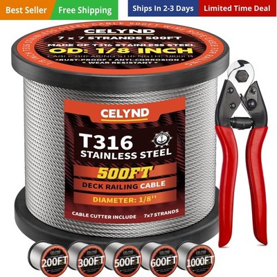 Stainless Steel Cable for Railing - 500FT 1/8'' T316 Wire Rope Cable for Deck ...