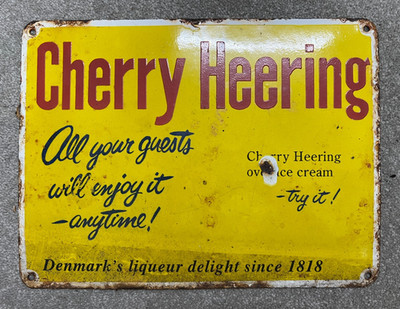 Vintage Kirsche Heering Likör Blechschild 225 mm x 305 mm Dänemark Breweriana