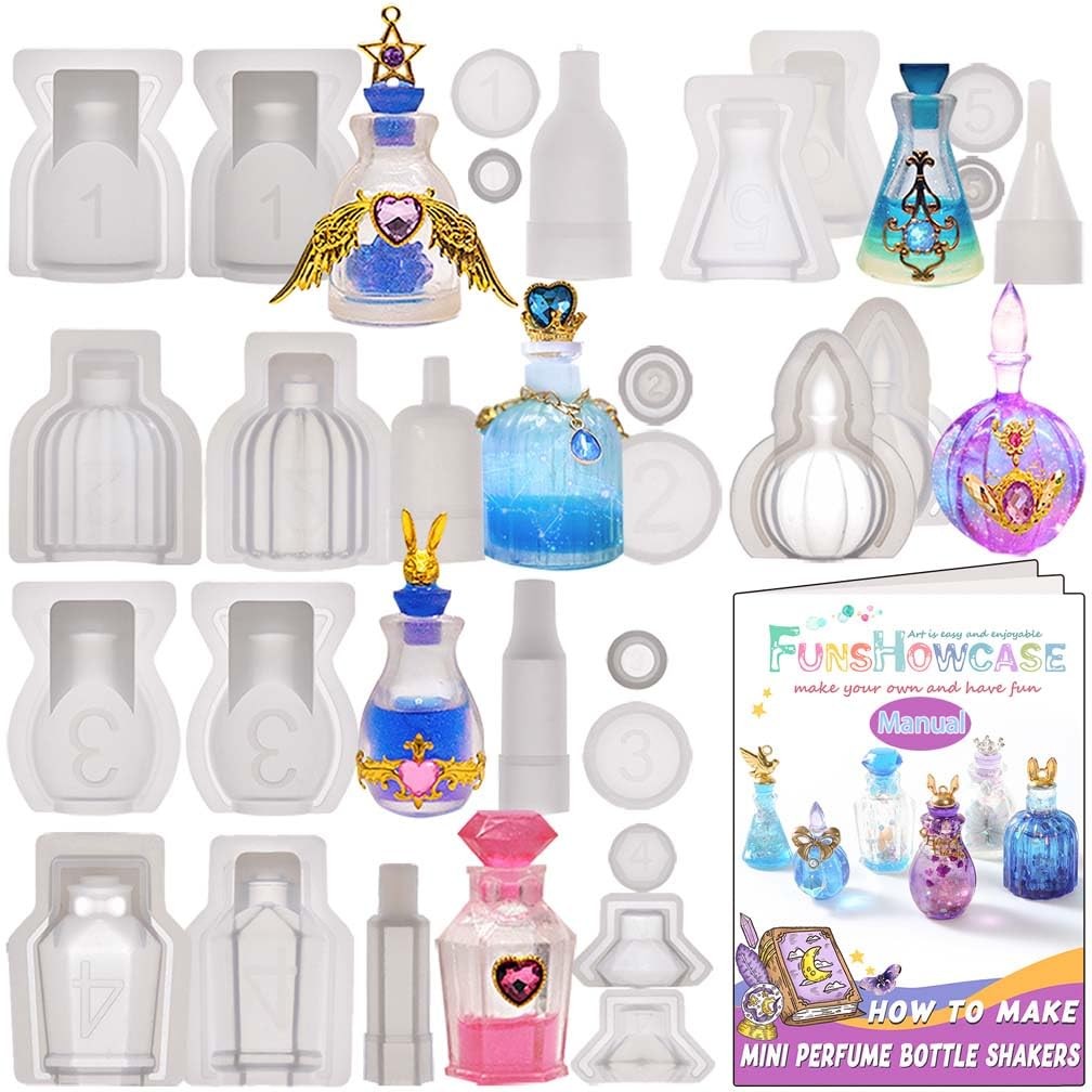 Mini Bottle UV Resin Silicone Mold Set 6 Potions with Manual