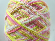 200g Effektgarn, Strickwolle, Baumwolle, Bouclé, weiß grün Limone pink