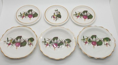 6 Regency Bone China Teller & Untersetzer Fuchsia Floral um 1950