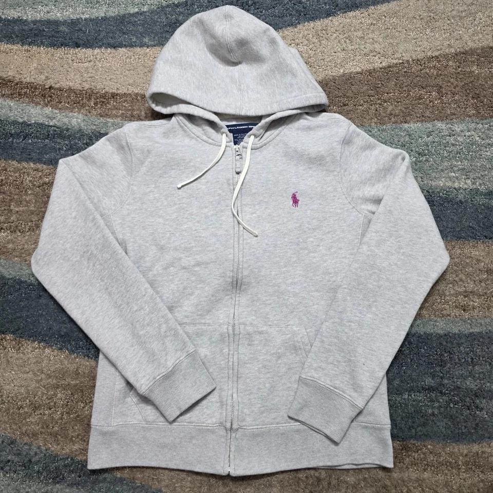 Ralph Lauren Sport Full Zip Hoodie Women’s M Gray Pink Pony Logo Sweatshirt - Image 2 of 4