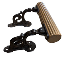 Vintage Cast Brass Ornate Towel Rack Holder Brackets with Center Wood Rod