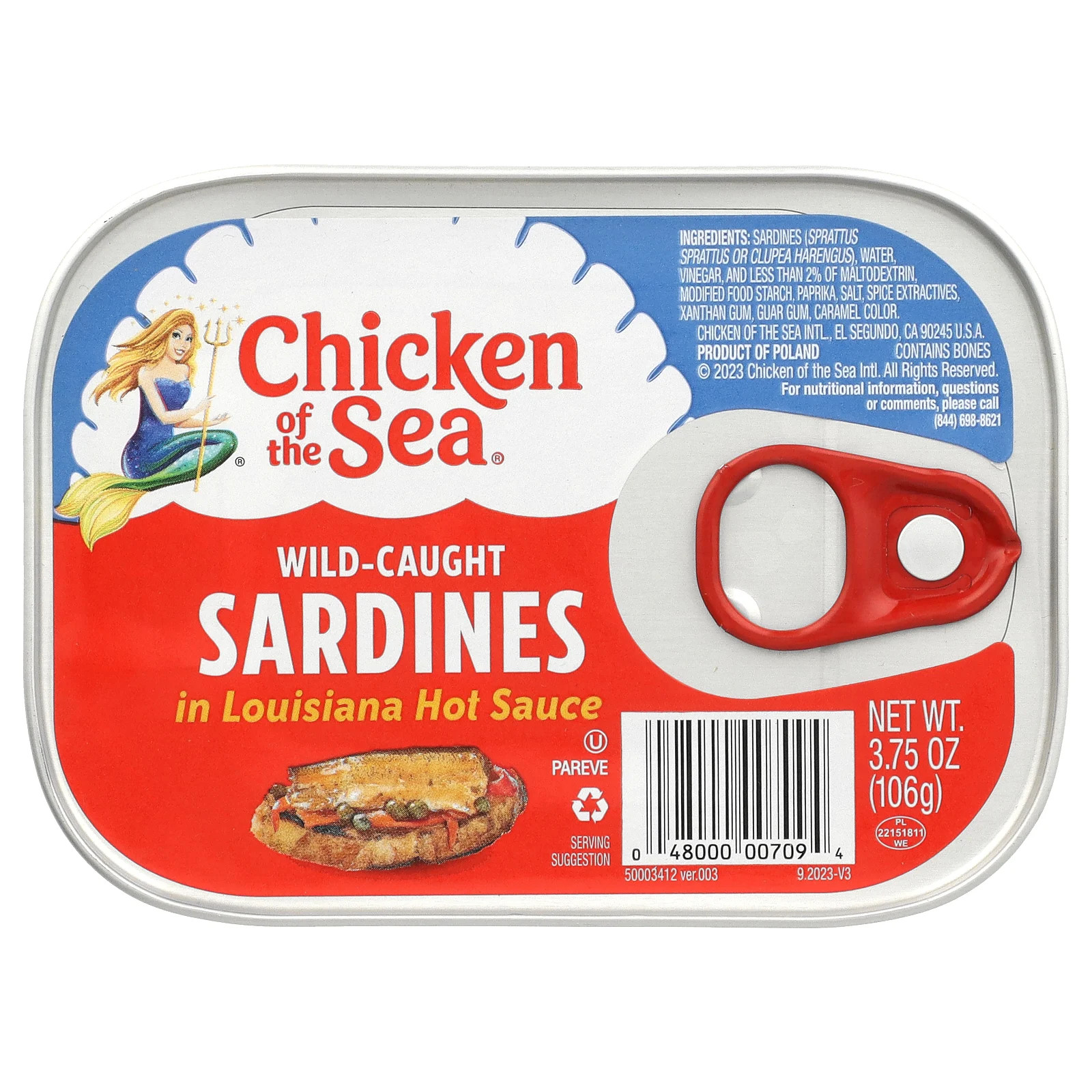 Сардины, выловленные в дикой природе, в остром луизианском соусе, 3,75 унции (106 г)