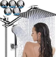8 Inch Rainfall Shower Head with Handheld Spray Combo Adjustable Extension Arm