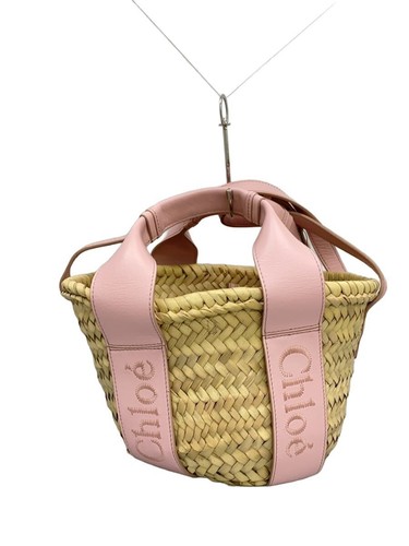 Borsa donna Chloe piccola rosa paglia cestino manico superiore tracolla 2 vie usata - Foto 7 di 12