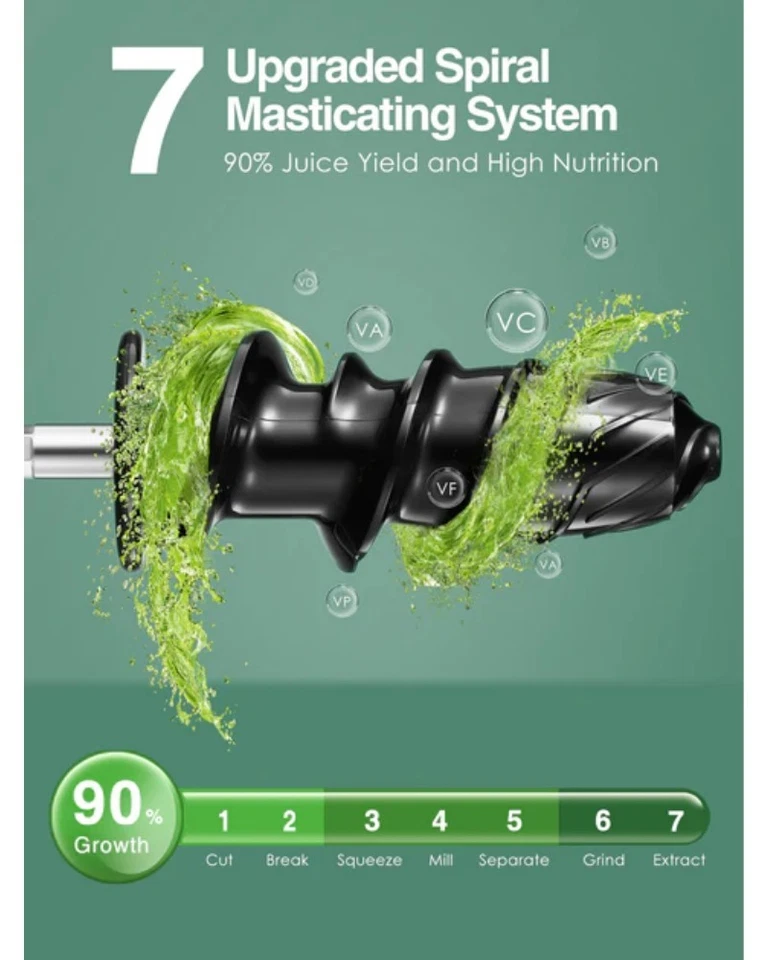 AICOK Slow Masticating Juicer Extractor, 7 Segment Spiral, Cold Press, Reverse - Image 2 of 4