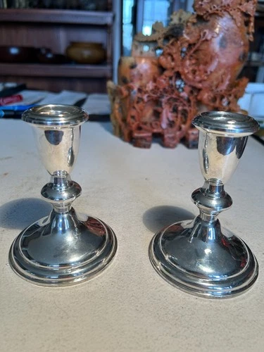 Pair of Reed & Barton Sterling Silver Weighted Candlestick Candle Holders 462g