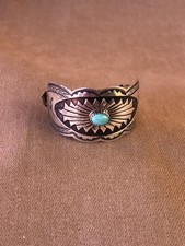 VTG Navajo Blue Turquoise Hand Stamped Sterling Silver 925 Hair Barrette Clip