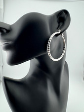 Silver Plated Large Textured Hoop Pierced Earrings