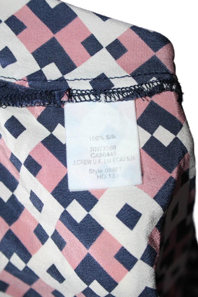 Blusa J Crew Mujer Seda Manga Corta Estampado Geométrico Multicolor Talla 00P Foto 4 de 4