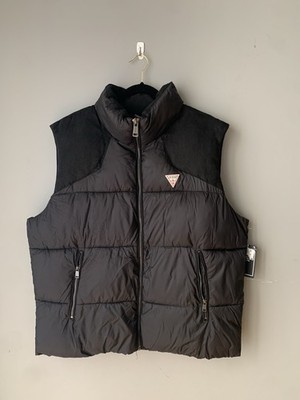 GUESS CASUAL YANN FABRIC PUFFER BLACK FULL ZIP.  VEST JACKET SIZE M MEN $175.00