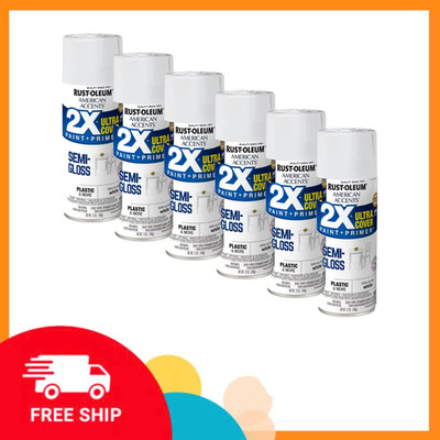 Rust-Oleum American Accents 2X Ultra Cover Spray Paint, Semi-Gloss White, 6 Pack